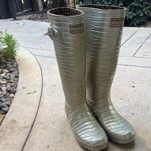 Hunter x Jimmy Choo Metallic Gold Croc-Embossed Tall Rain Boots